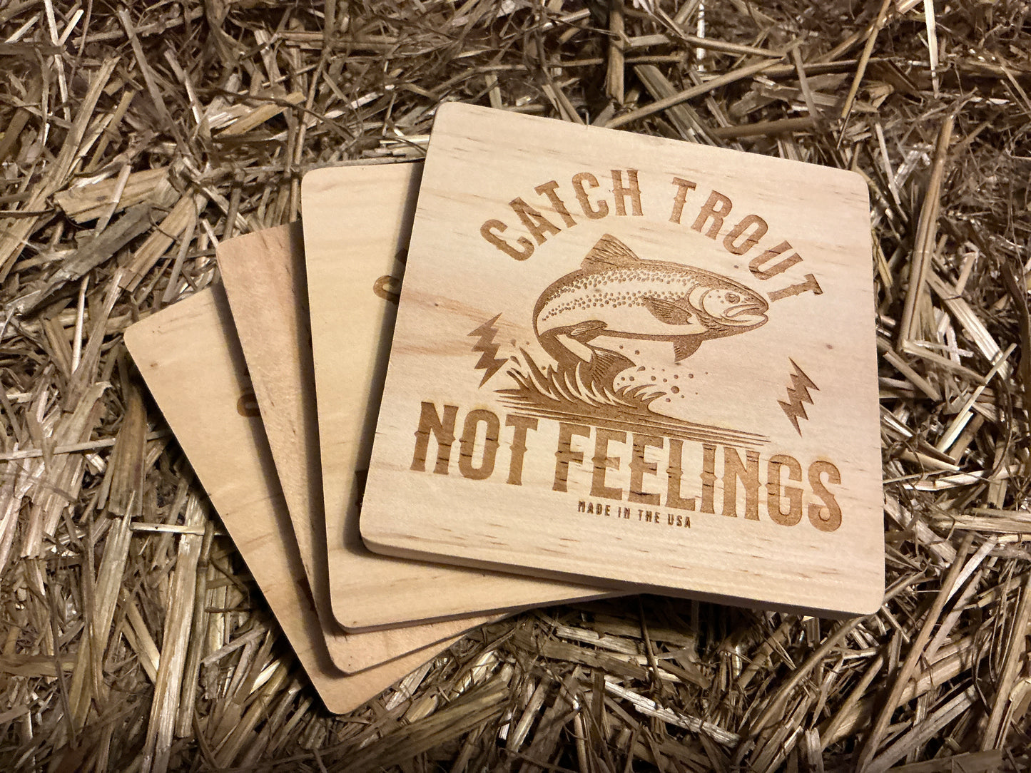 Trout Fisherman Wood Coaster