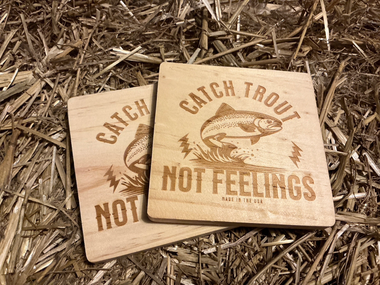 Trout Fisherman Wood Coaster