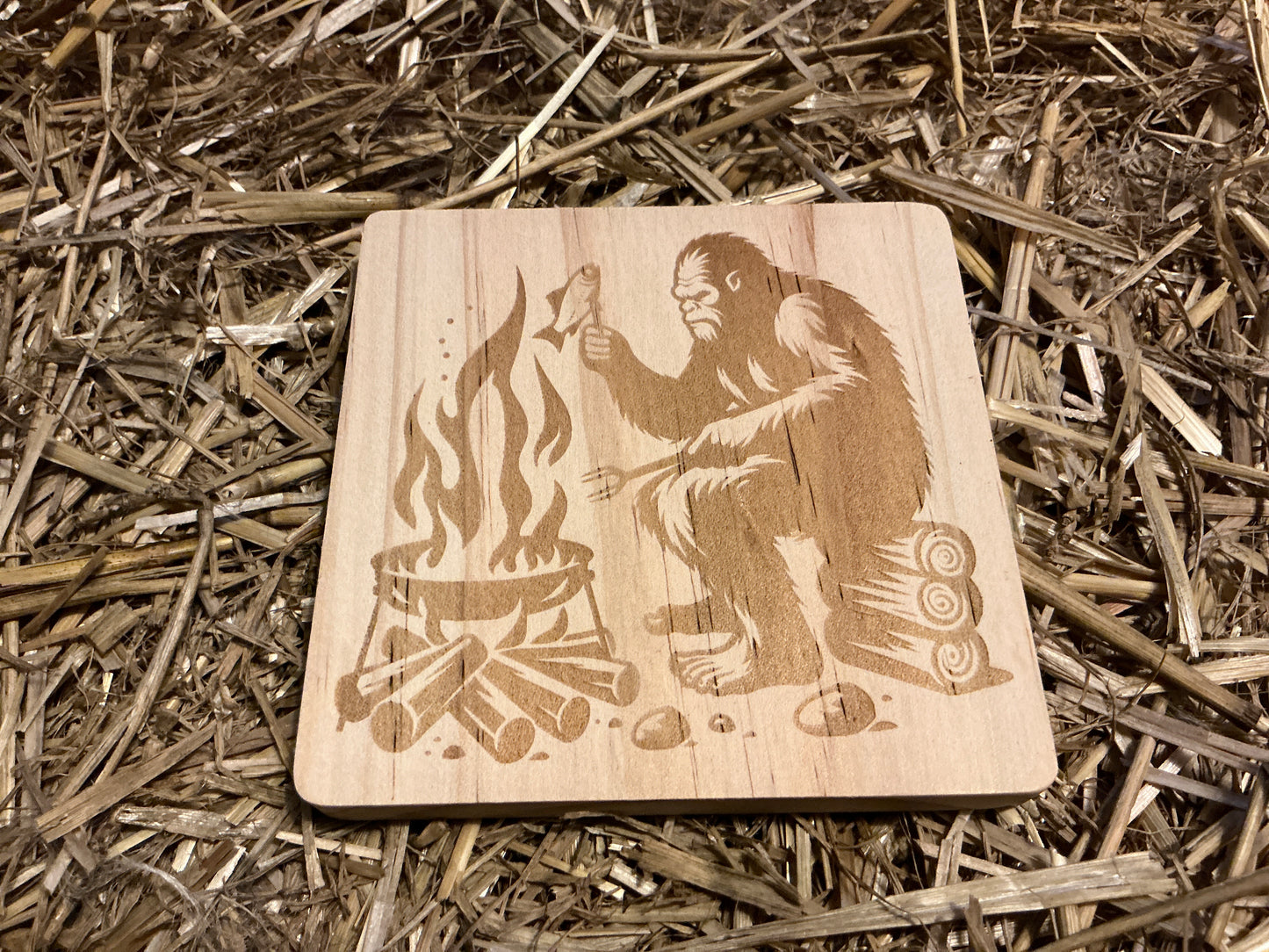 Big Foot Camping Wood Coaster