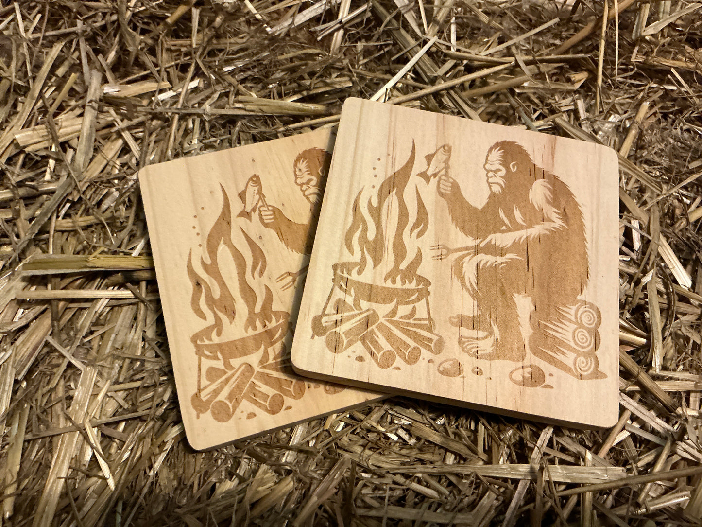 Big Foot Camping Wood Coaster