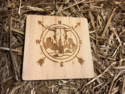 Cowboy Compass Wood Coaster