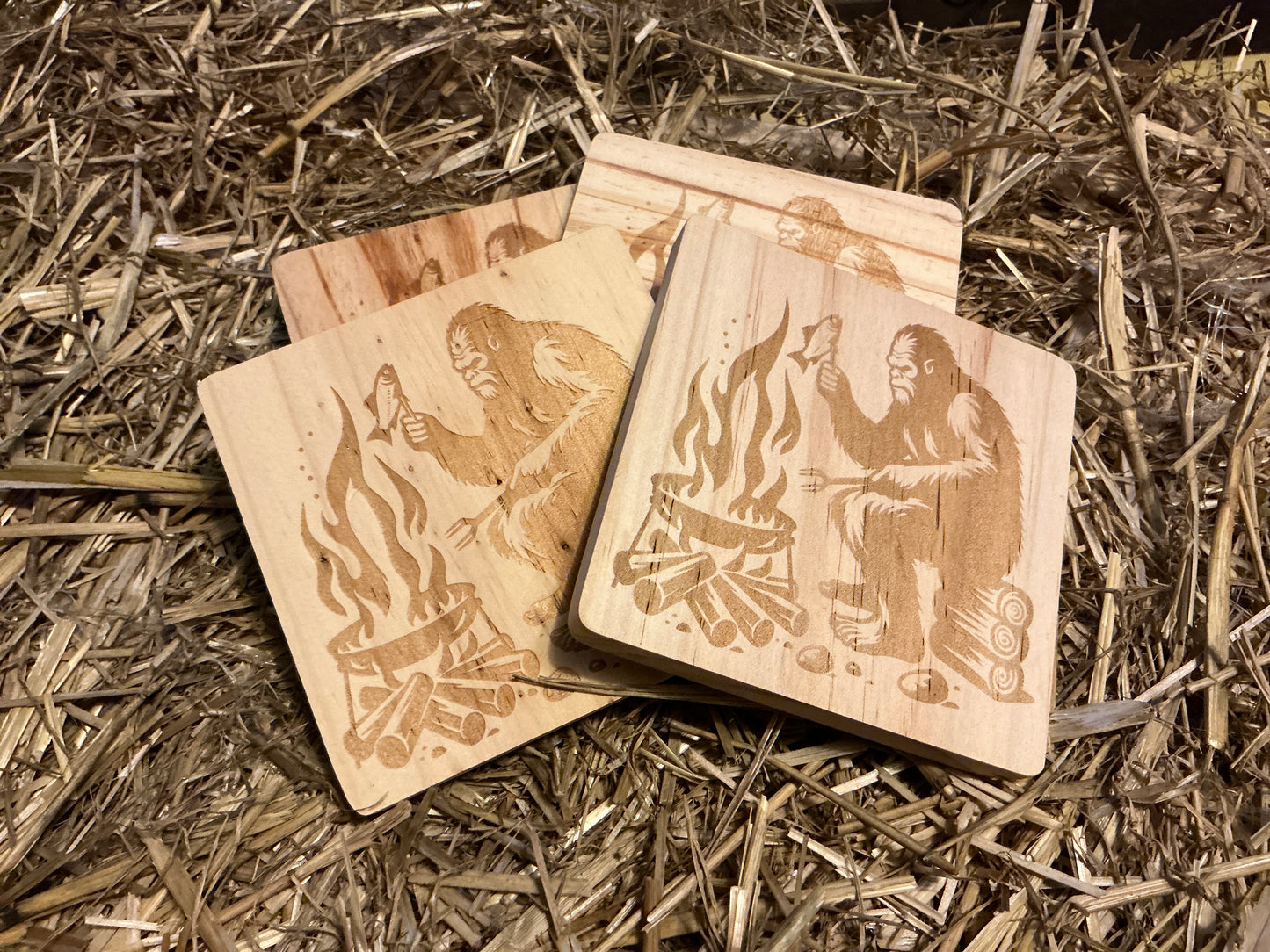 Big Foot Camping Wood Coaster