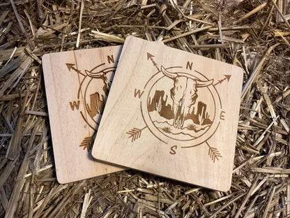 Cowboy Compass Wood Coaster