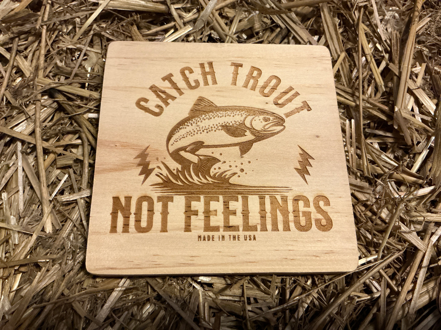 Trout Fisherman Wood Coaster