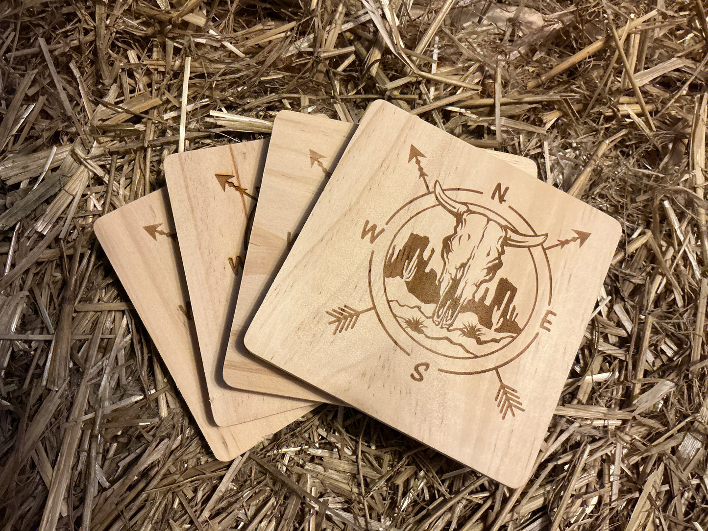 Cowboy Compass Wood Coaster