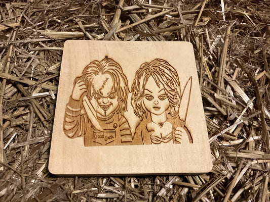 Chucky and Chucky Bride Wood Coaster