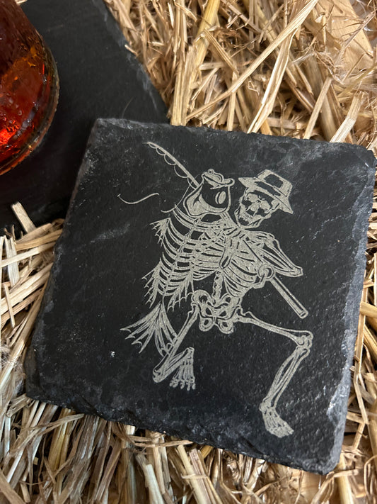 Fisherman Skeleton Slate Coaster