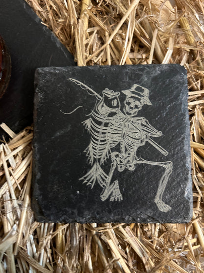 Fisherman Skeleton Slate Coaster