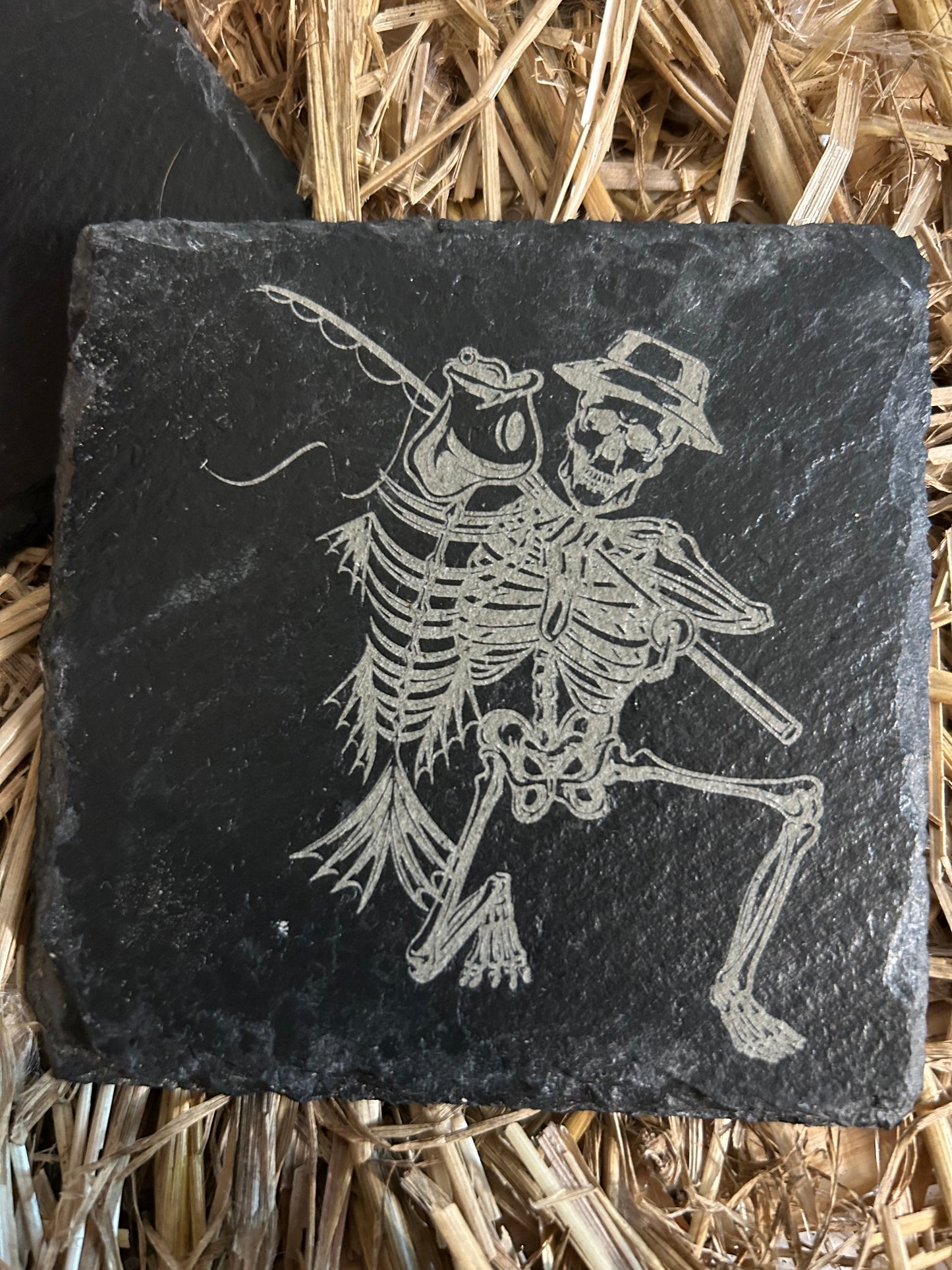 Fisherman Skeleton Slate Coaster