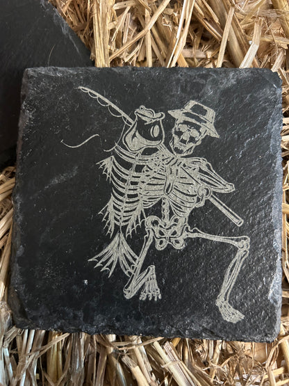 Fisherman Skeleton Slate Coaster