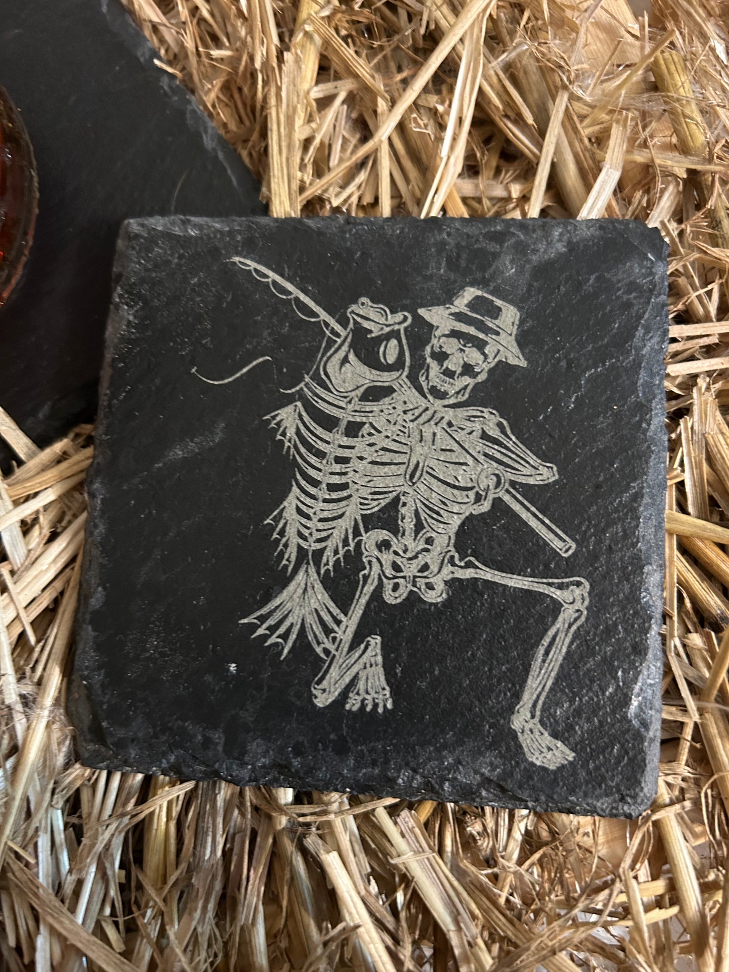 Fisherman Skeleton Slate Coaster